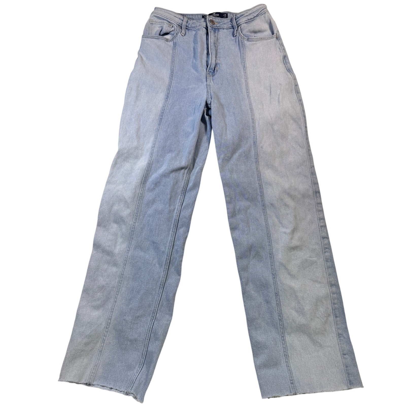 Hollister Ultra High Rise Dad Jean Light Wash Distressed Raw Hem W28 L31